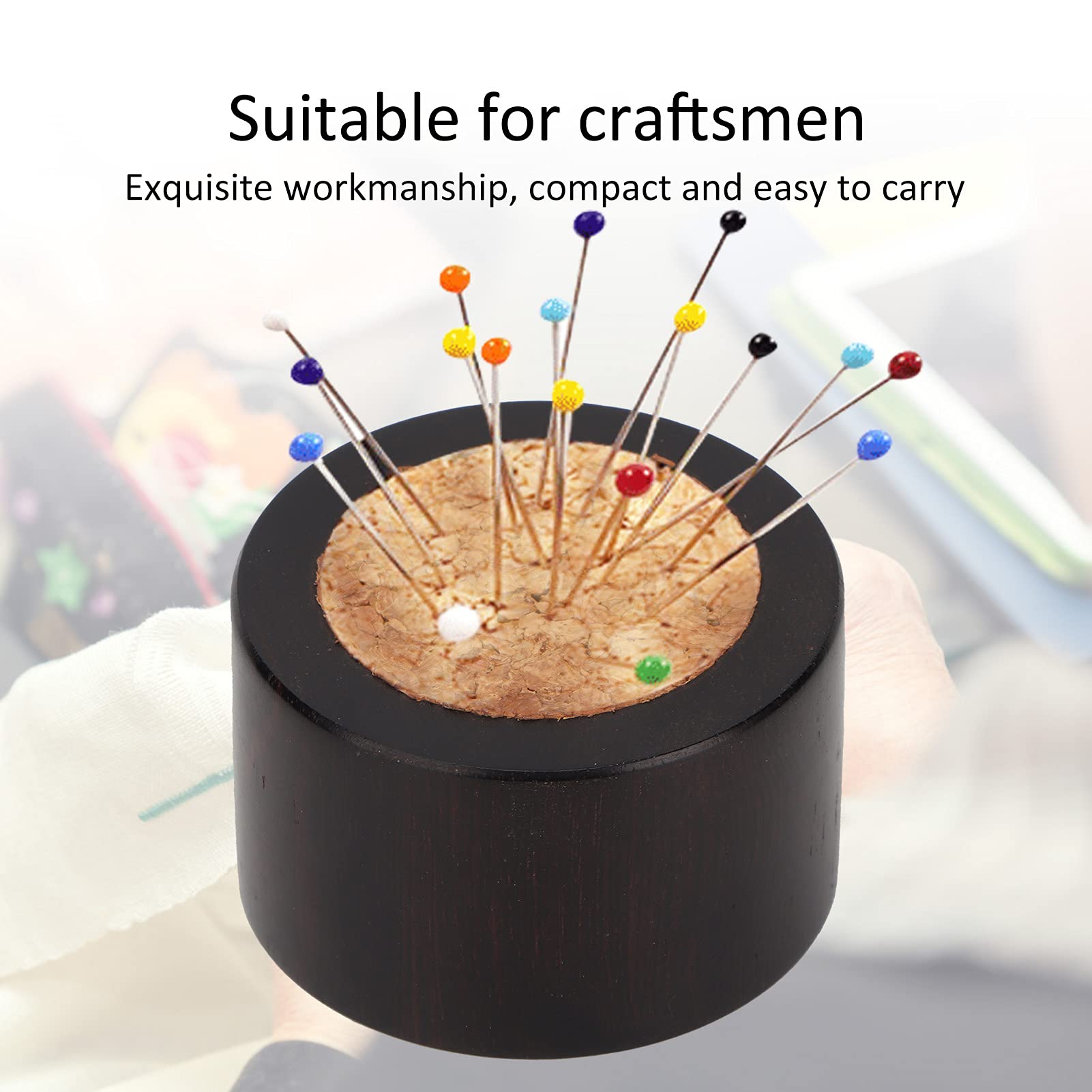 Gsycle Wooden Sewing Pincushion, Japanese Style Pastoral Color Pin Cushion Sewing Needle Storage Holder for Household Craftsmen (Sandalwood Needle Prick)