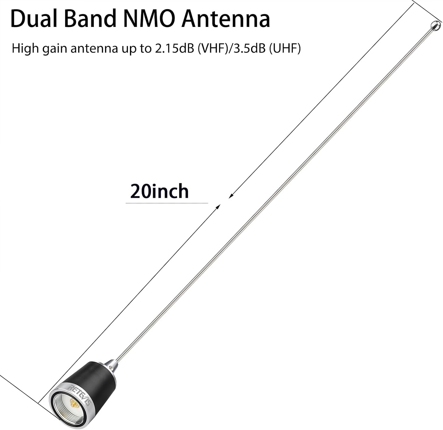Retevis MR200 NMO Amateur Antenna, 144/430MHz UHF/VHF with Magnet Mount Antenna Base, for Retevis RT95 RT98 RB86 RA25, Compatible with Kenwood Midland Mobile Radio Transceiver(1 Pack)