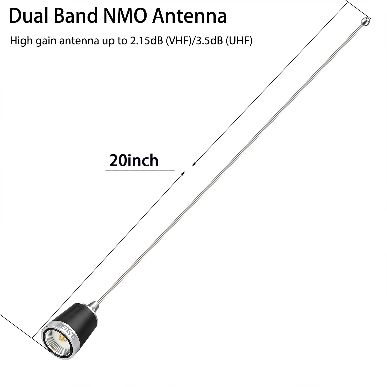 Retevis MR200 NMO Antenne de Voiture Double Bande 2 m/70 cm 144