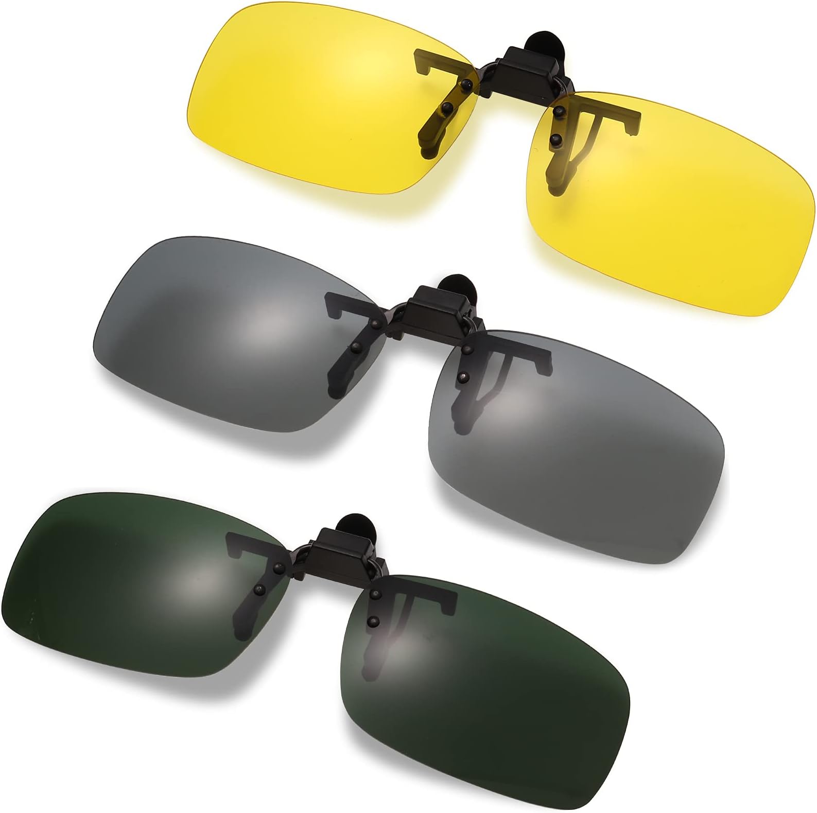 Skisneostype 3 Pack Clip on Sunglasses Polarised Clip On Flip Up Sunglasses fit over Prescription Glasses/Readers/Outdoor/Driving/Fishing