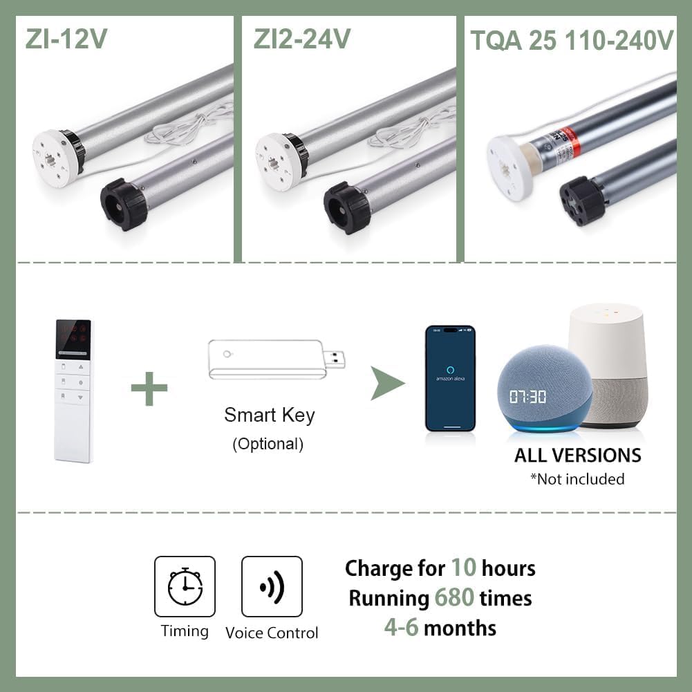 ZSHINE Motorized Blinds Customized Width (23-95 inches) Window Roller Shade TUYA Smart or Normal Hard-Wired Motor Popular Sunshine Fabric for Office and Home (Yellow A08)