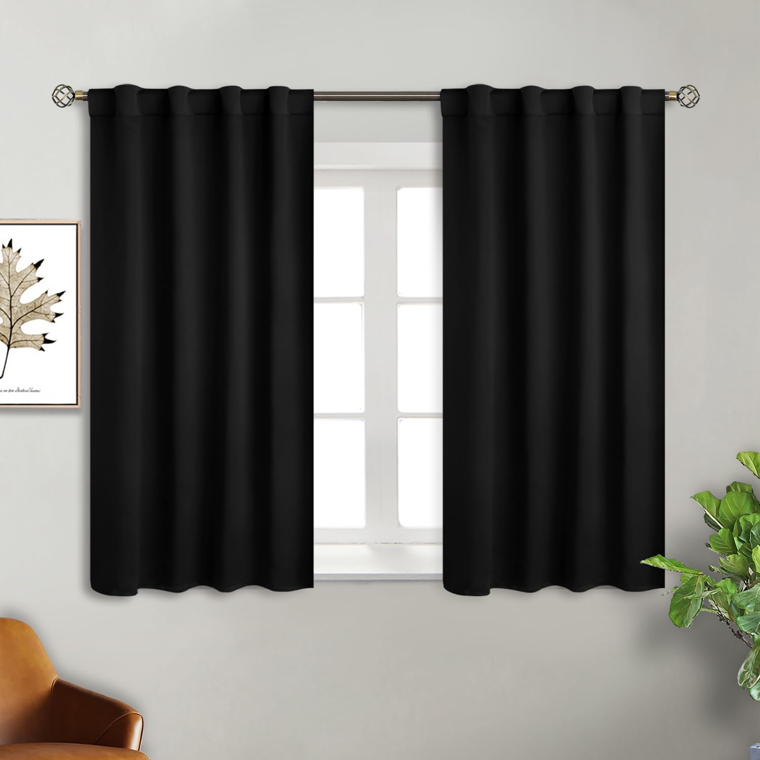 BGment Black Blackout Curtain Blinds - 38 x 40 Inch Thermal Insulated Rod Pocket and Back Tab Blackout Curtains for Kitchen/Home Decor/Bedroom, 2 Window Curtain Panels