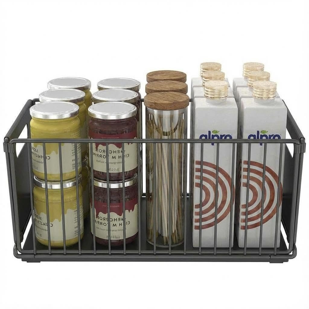 Aptliton Pull Out Cabinet Organiser, No Drill Heavy Duty Carbon Steel Slide Out Kitchen Drawers, 24.5x37.5x10 CM Sliding Pantry Shelves Storage Basket for Cupboard, Under Sink, Bathroom, Wardrobe