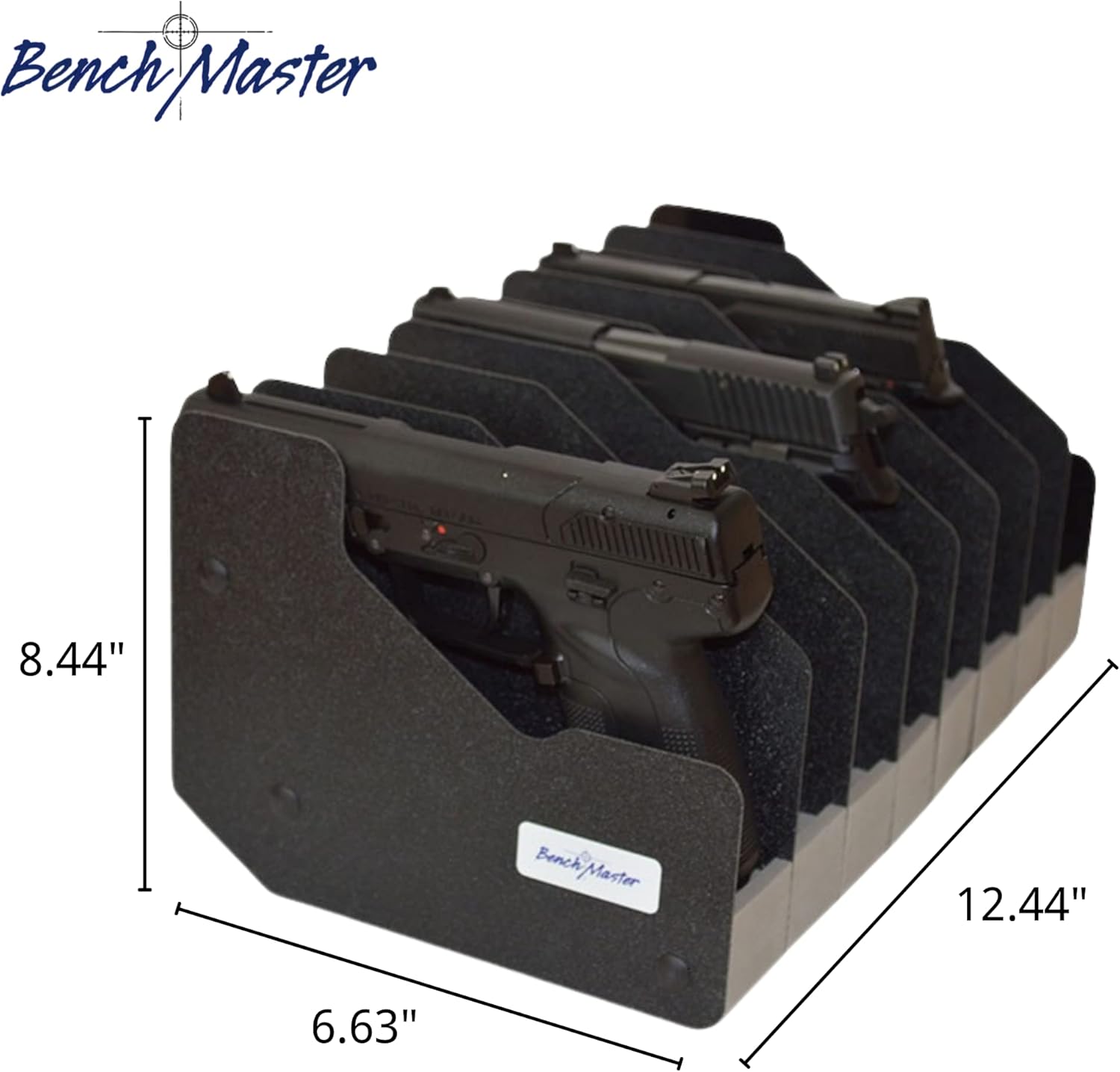 BenchMaster Pistol Rack, Handgun Safe Storage, Holds 2 to 12 Pistols, Secure Gun Holder Organizer, Kydex and High-Density Foam, No Metal, Lightweight, Sturdy, No Flex, Made in USA