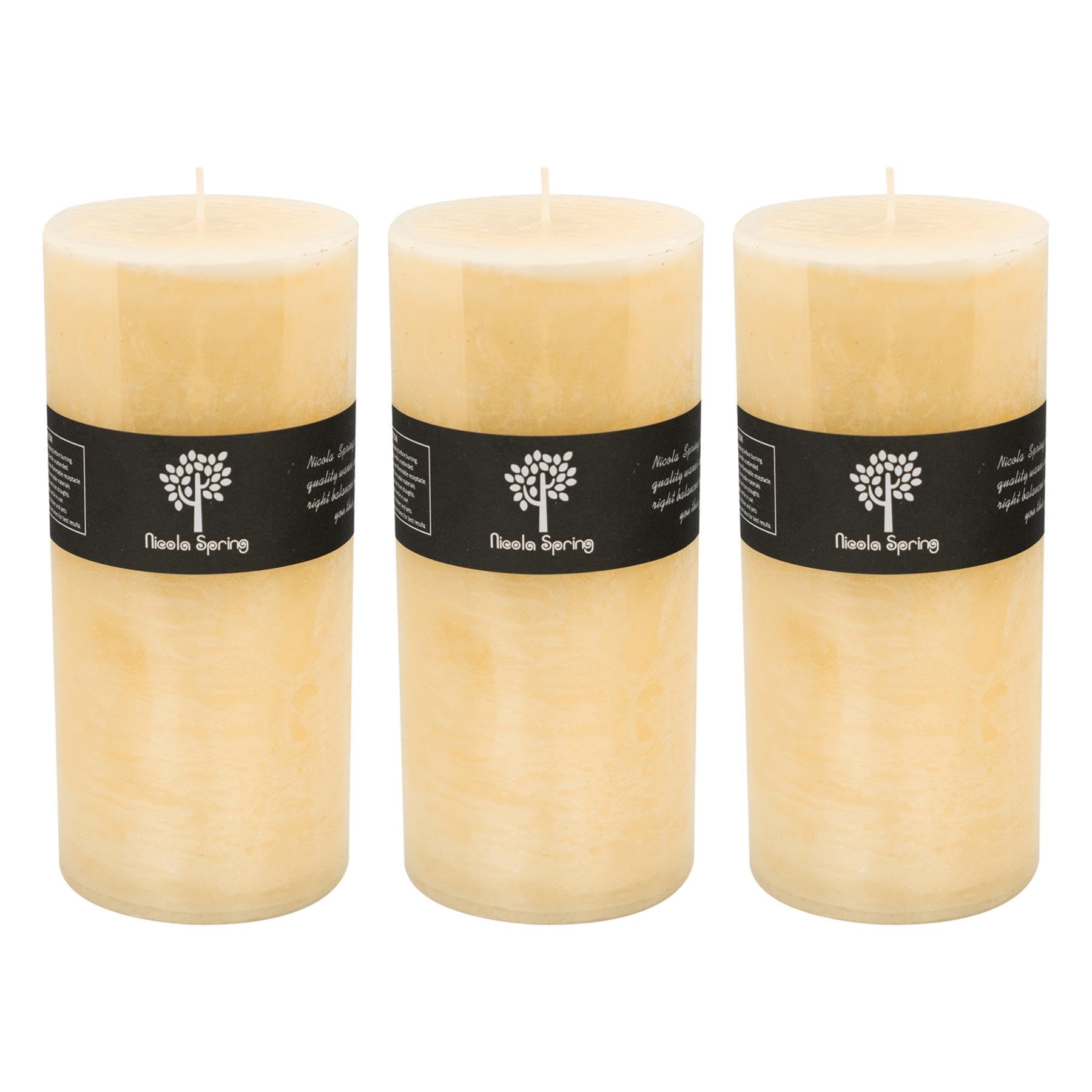 Nicola Spring Beige Vanilla Scented Single Wick Pillar Candle 200X90mm. 140Hrs Burning Time - Pack Of Size 3