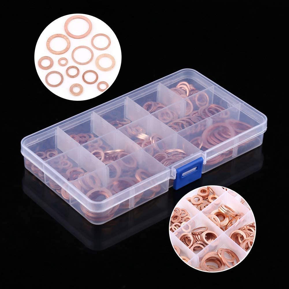 280 Pezzi Rondelle Rame, M5 M6 M8 M10 M12 M14 M16 M18 M20 M22 M26 Kit di Classificazione Metrica Guarnizione Rame Olio Anello Tenuta per Fissaggi a Vite, Sistemi Idraulici