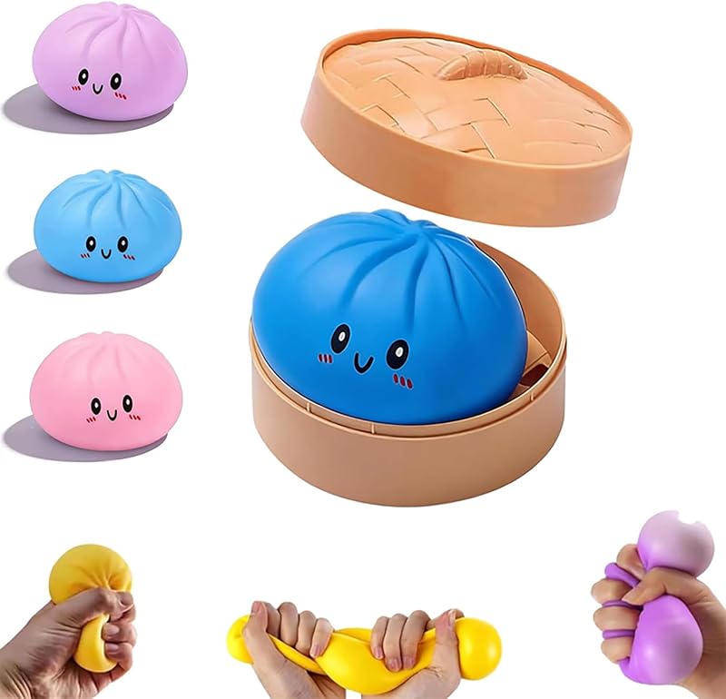 POP lina Dumpling Squishy mit Dampfgarer, Lustiges Antistressbälle Stressball-Squishy-Dumpling Für Erwachsene, Party Geburtstage Geschenke Dekoration (1 Stück Blau)