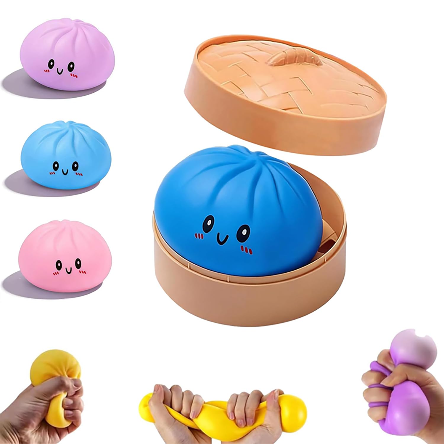 POP lina Dumpling Squishy mit Dampfgarer, Lustiges Antistressbälle Stressball-Squishy-Dumpling Für Erwachsene, Party Geburtstage Geschenke Dekoration (1 Stück Blau) - 2