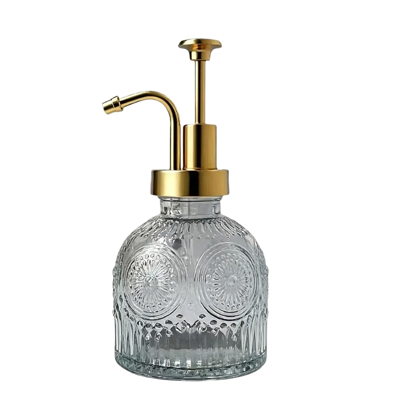 our fave Press Pump Glass Soap Bottle Dispenser for Home Bathroom with Embossing Flower Pattern for Countertop Organization Embossing Flower Glass Soap Dispenser