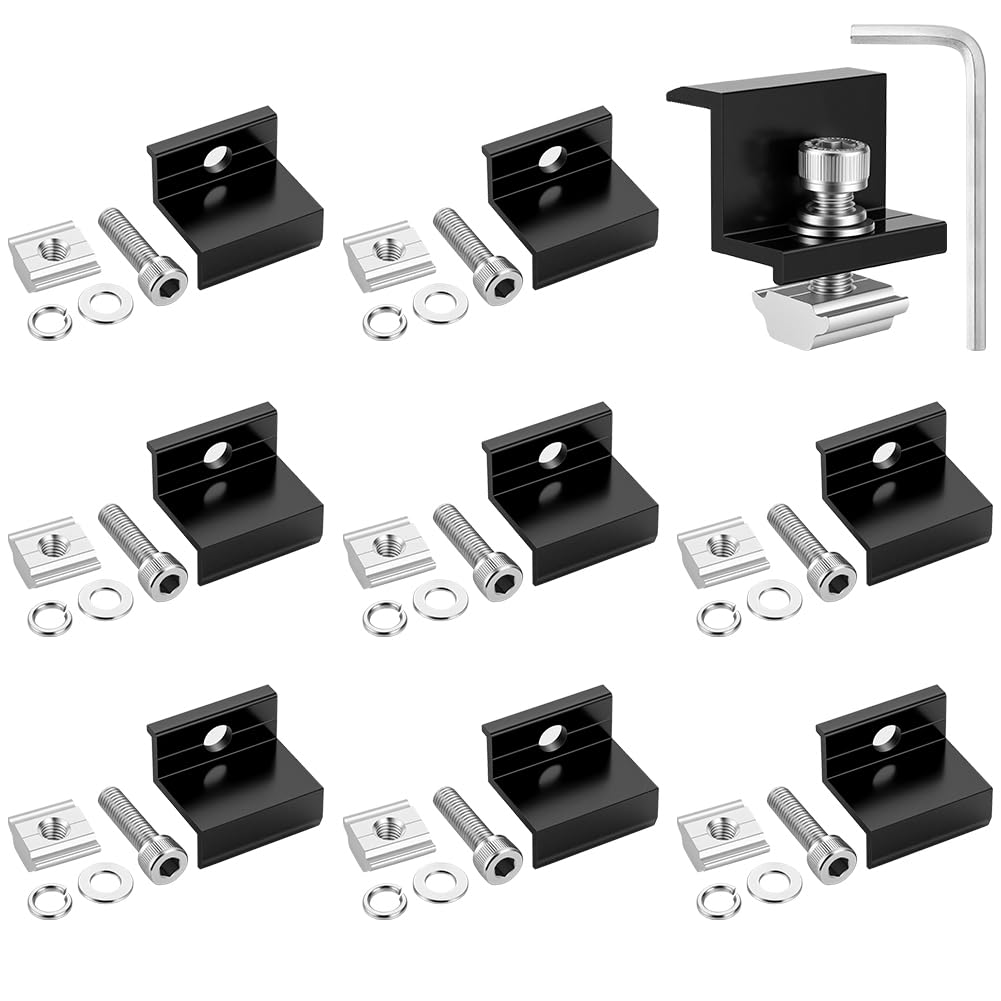 URAQT 8PCS Solar Panel Mounting Bracket Holder, 30mm Aluminum Solar Panel Z Brackets with Nuts Bolts, with Wrench Tool, Solar Mounting Rail Connector, for Roof, Balcony, RV, Boat, Factory, Farm, Black