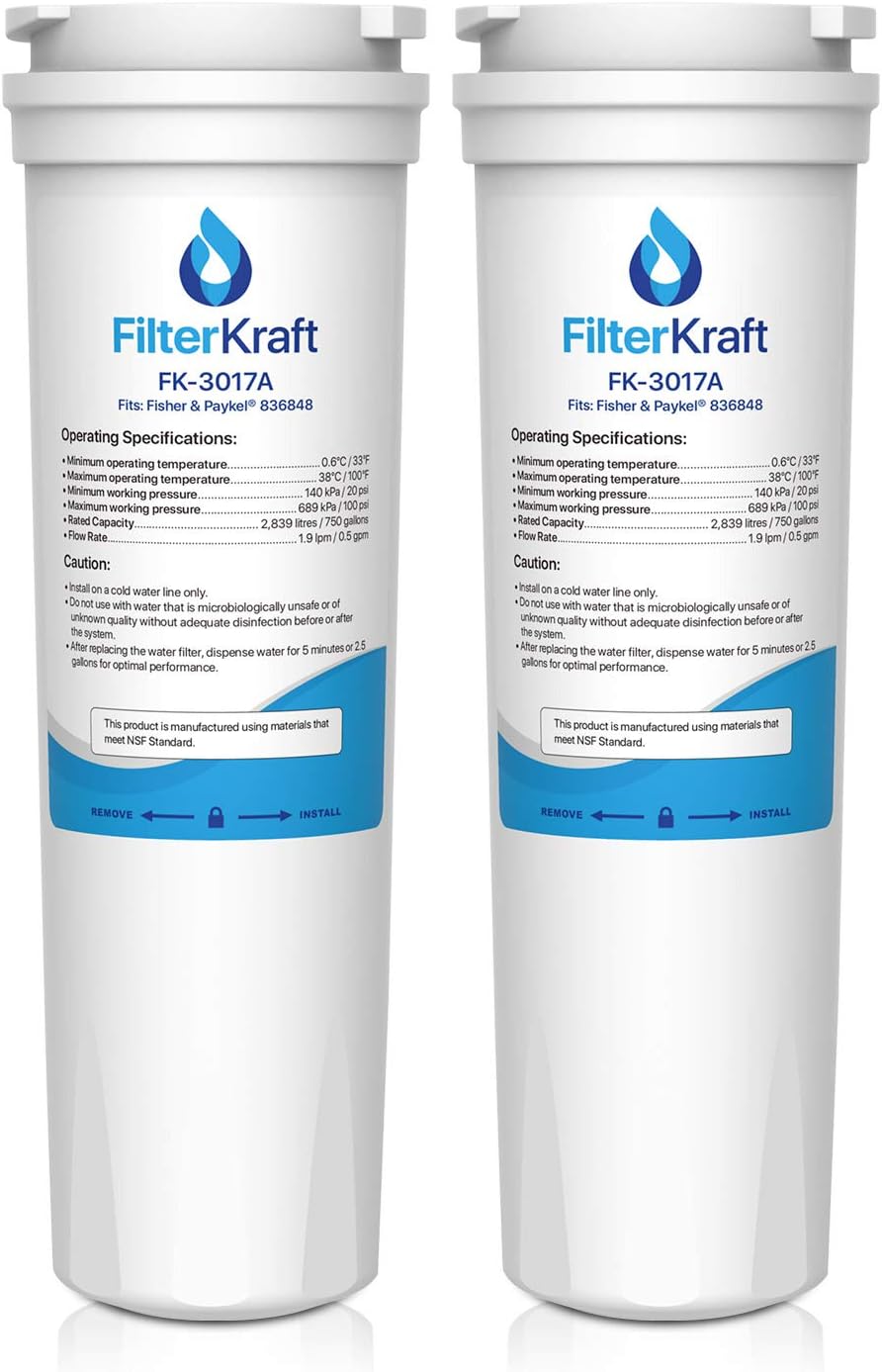 FK-3017A Compatible Fridge Freezer Internal Water Filter Cartridge Replacement for Fisher & Paykel 836848, 836860, WF60; Amana Clean 'n Clear 67003662, RO185014, RO185011, C2 (2)
