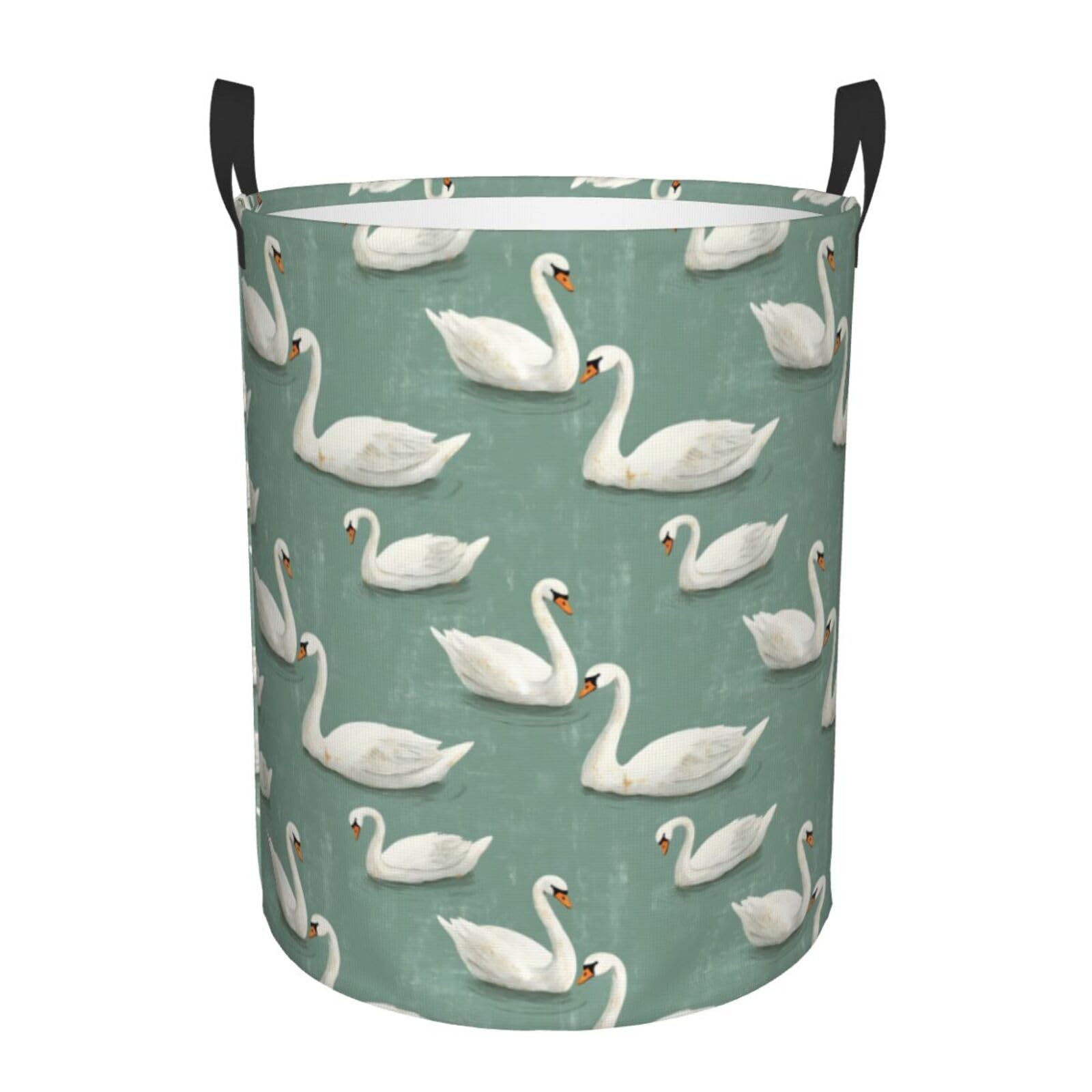 Modern Style Swan Print Laundry Basket, Laundry Hamper for Bedroom Apartment College Dorm Room Essentials, Dirty Clothes Hamper for Decor Aesthetic