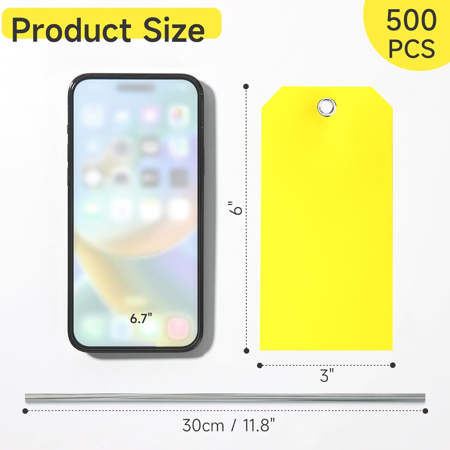 500 Pieces Plastic Shipping Tags with Wire Waterproof Hang Tags Heavy Duty Labeling Tags with String Wires Tags Labels Labeling Tags Stacking Tags for Equipment Car Parts (Yellow, 3x6) - Image 2