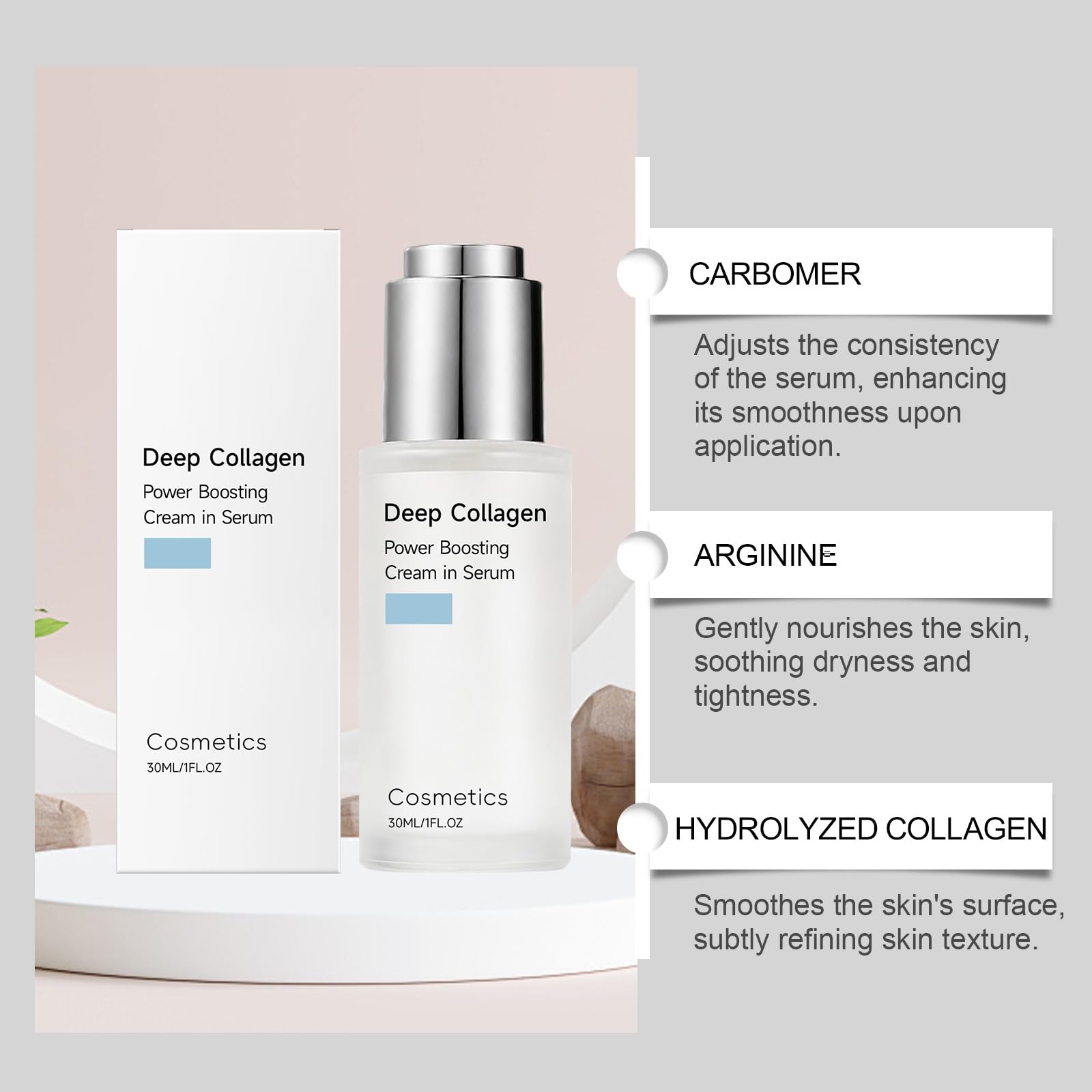 Deep Collagen Siero per la cura della pelle con collagene idrolizzato e fattori idratanti naturali per una pelle più tonica, idratante per pelli mature, idratante e rimpolpante (6 pezzi)