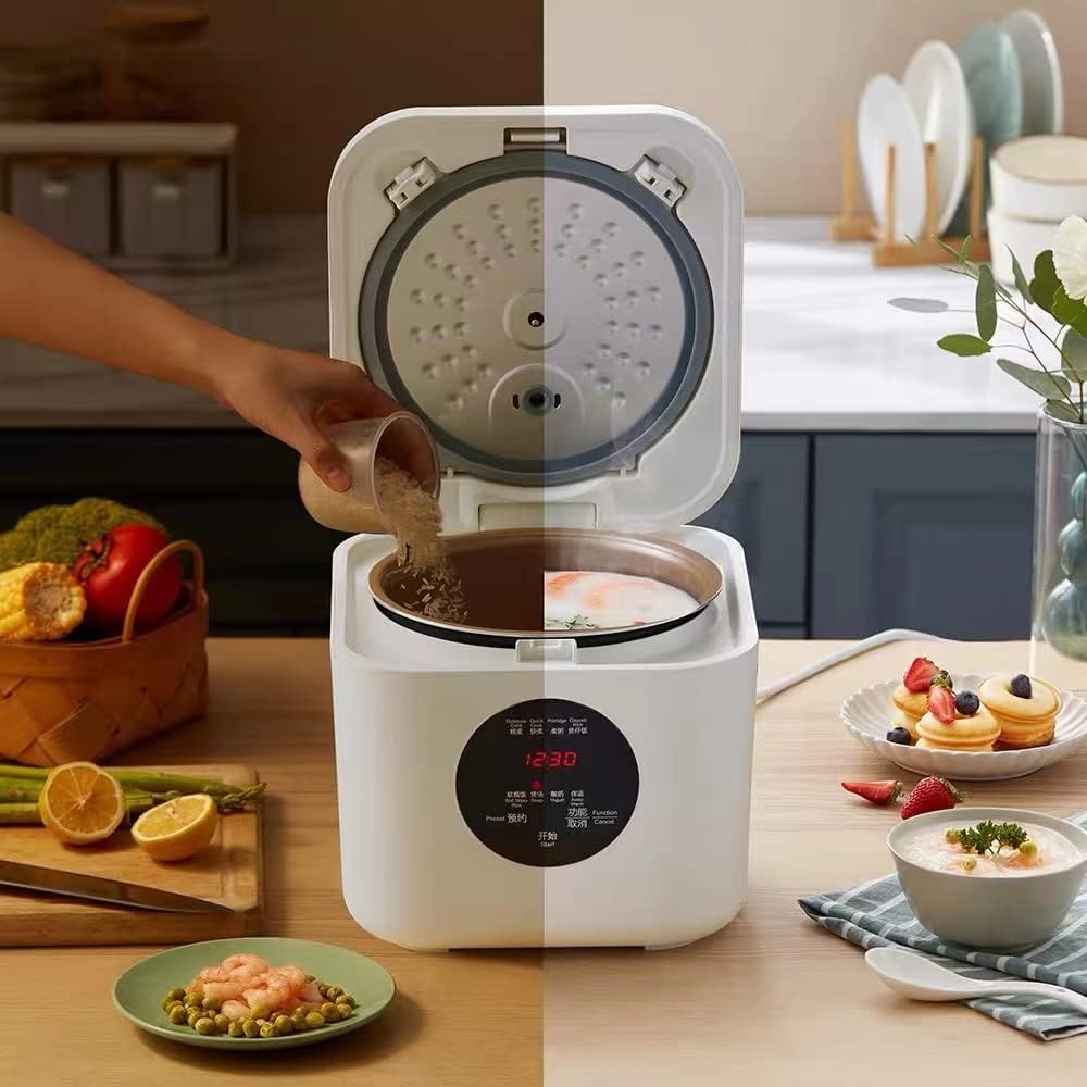 BEAR 2L Portable Rice Cooker, Travel Rice Cooker Small for 2-3 People, Personal Rice Cooker, Food Steamer, Multi-cooker for Brown Rice, White Rice, Soup, Porridge, Yogurt-White