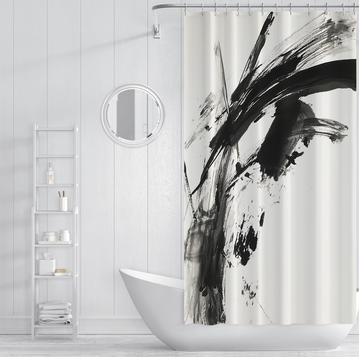 Cortinas de Ducha Blanco y Negro - Pinceladas 200x200cm