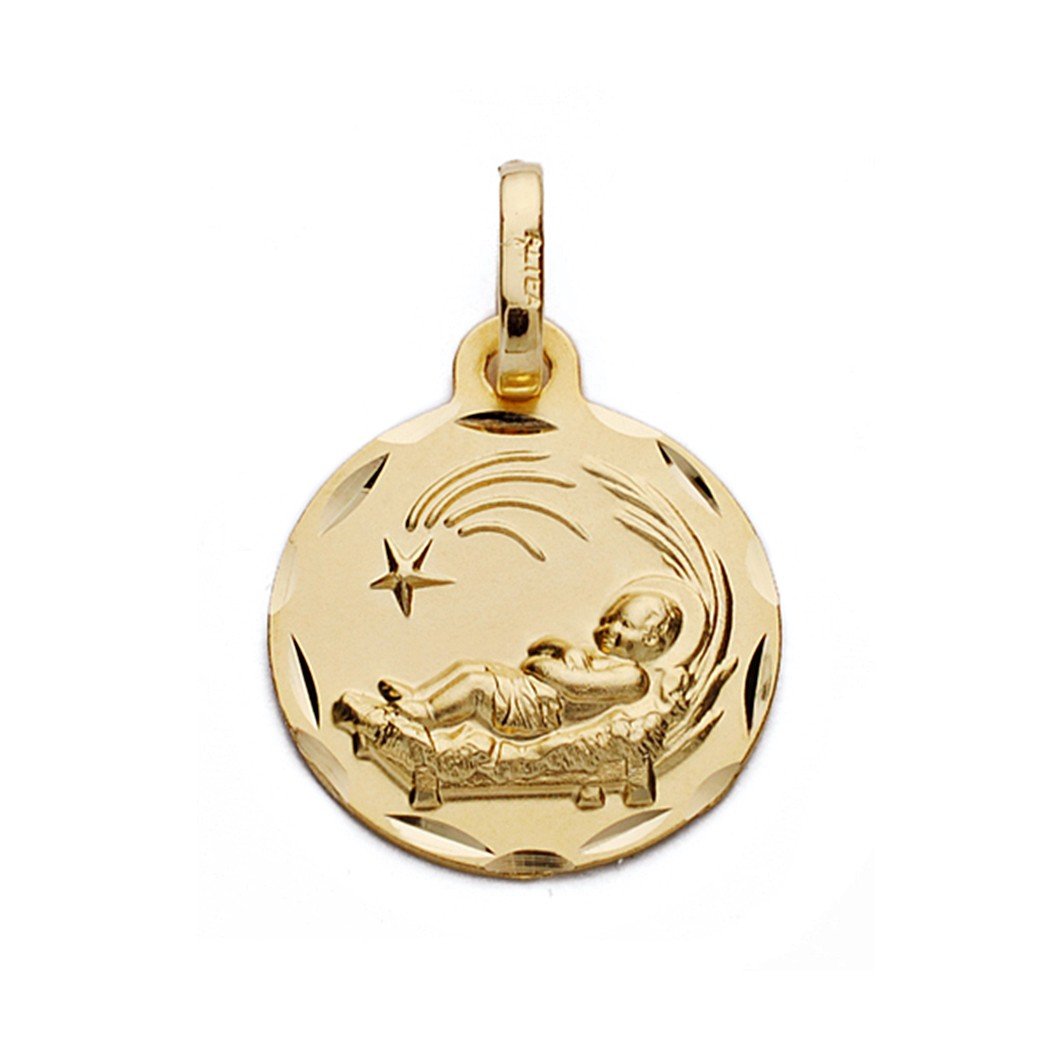 Medalla oro 18k niño del pesebre 14mm. [AA0029GR]