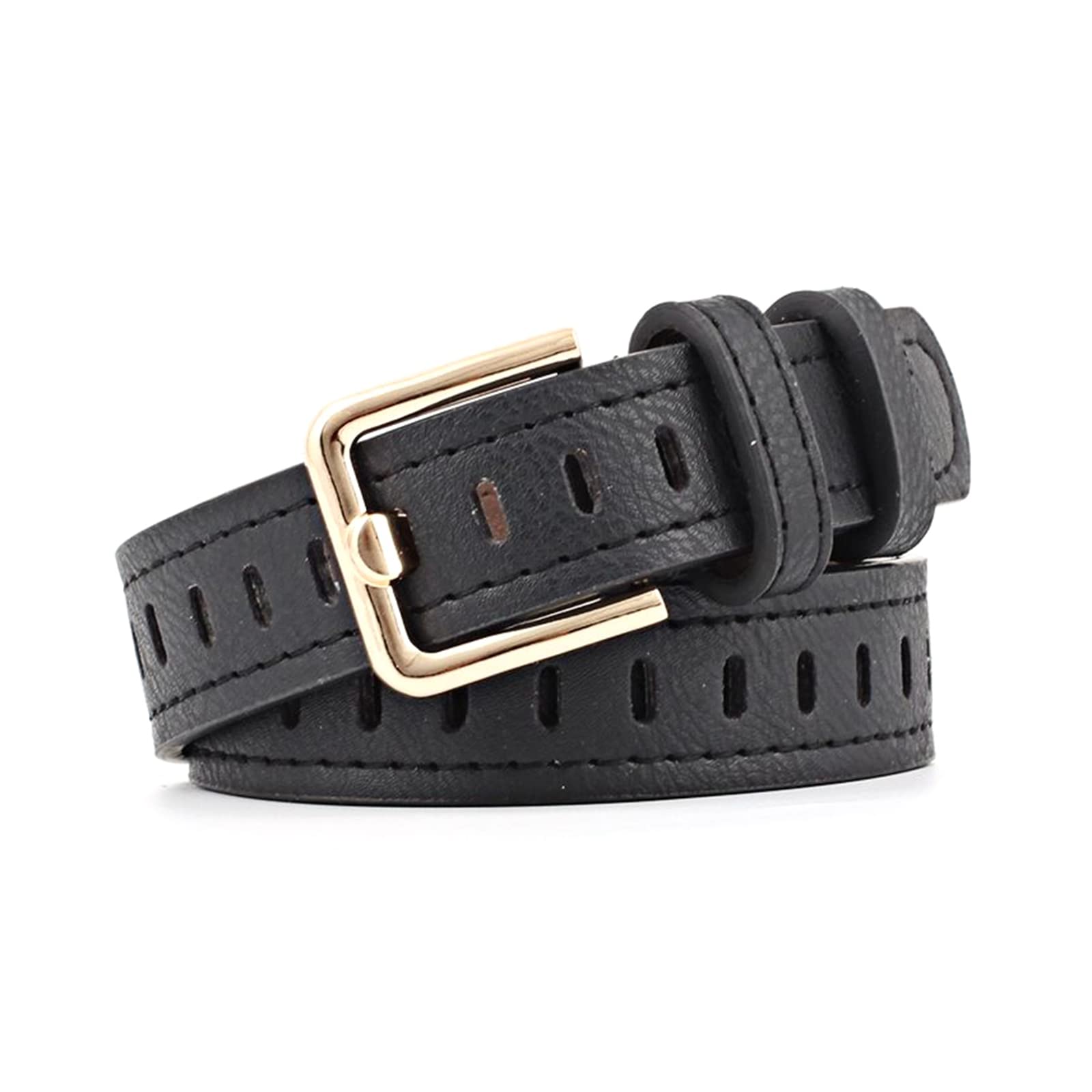 Jojomino Ladies 2.5 cm Wide Leather Belt Female Pin Buckle Belts for Women Jeans Waistband Hollow Out Belt, Black, 103cm