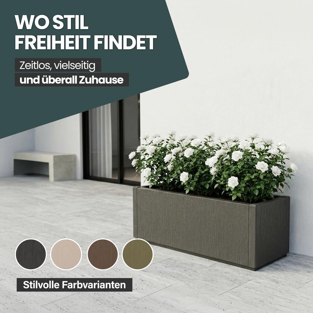 Kreher® XL Pflanzkasten Blumenkasten Anthrazit - 80 x 36 x 36 cm - Kunststoff, frostsicher & wetterfest - Struktur-Design für Garten, Terrasse & Balkon (3)