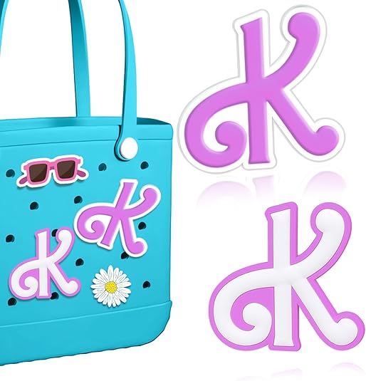 AIERSA Letter Charms for Bogg Bag Accessories A-Z, 2Pcs Purple Initials Charm for Simply Southern Bag Original All Models, Silicone Insert Decorative Letterring Attachments for Beach Tote Bags