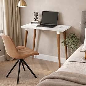 Mesa Escrivaninha Retrô 80x50cm com Pé Palito em Madeira, Tampo MDF 15mm para Escritório e Computador(Branco Brilhante)