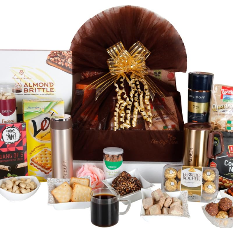 The Gift Tree Delightful Gourmet Gift Hamper | Flask, Mug, Coffee, Cashews, Almond Brittle, Cookies, Cocktail Nuts & Choco Sticks | Gift for Family, Festival, Clients, Husband, Wife| Pack of 11 (B09HKX9NLF) Amazon Price History, Amazon Price Tracker