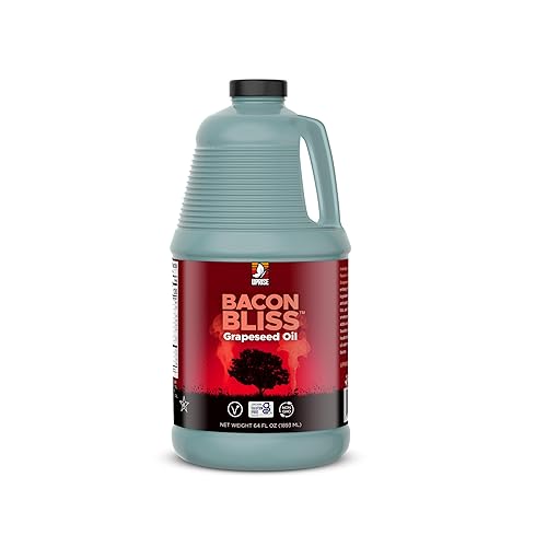 Bacon Bliss Aceite de semilla de uva  Botella a granel de 64 onzas  Aceite de cocina con sabor a tocino para palomitas de maíz, asar y saltear