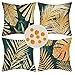 Lot de 4 Housses de Coussin Plantes Tropical Vertes 45 x 45 cm Feuilles de Palmier d'or Décoratives Coussin Carrée Taies d'oreiller en Lin imperméable pour Chaise Banc Jardin