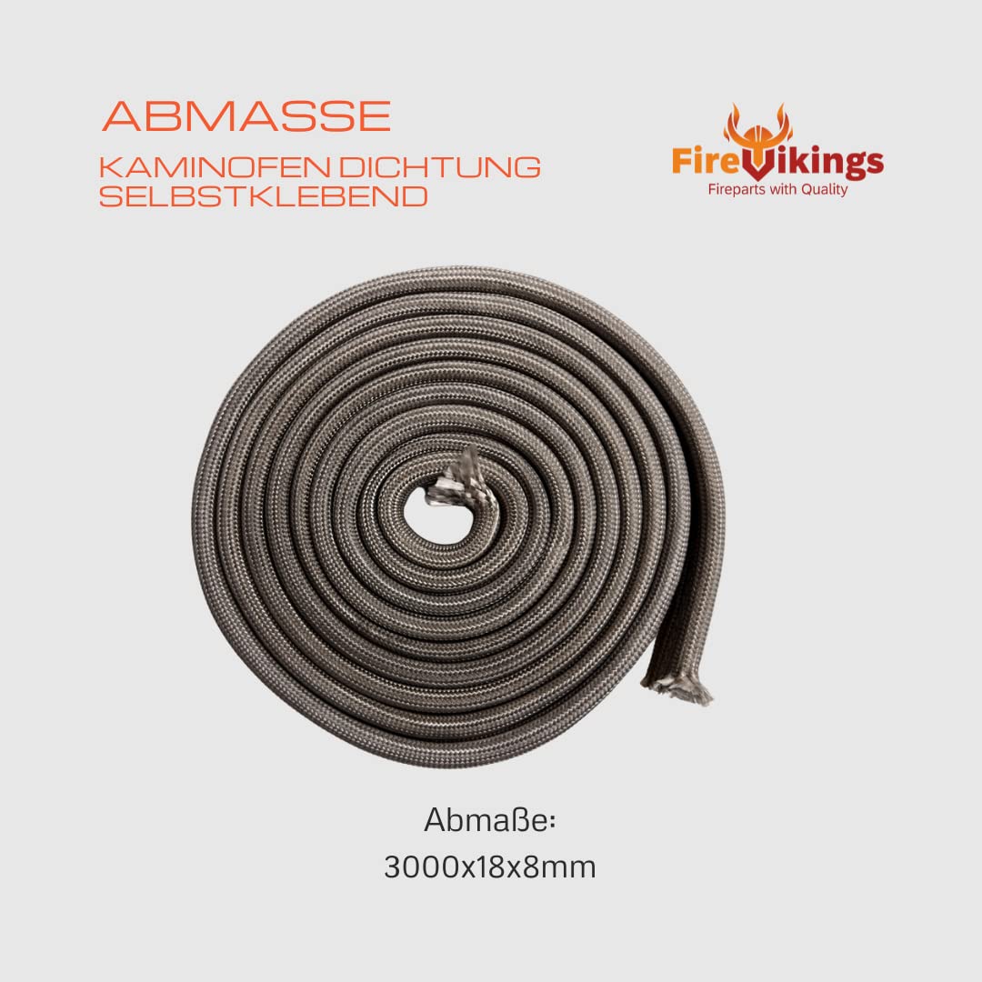 FireVikings Fireparts z wysokiej jakości samoprzylepną uszczelką do pieca kominkowego, 3 m, średnica 18 x 8 mm