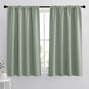 RYB HOME Bedroom Curtains Blackout - Light Block Energy Efficiency Small Window Treatment Drapes for Kitchen Dining Baby Nursery Morden Decor, W 42 x L 54 inch, Sea Green, 2 Panels
