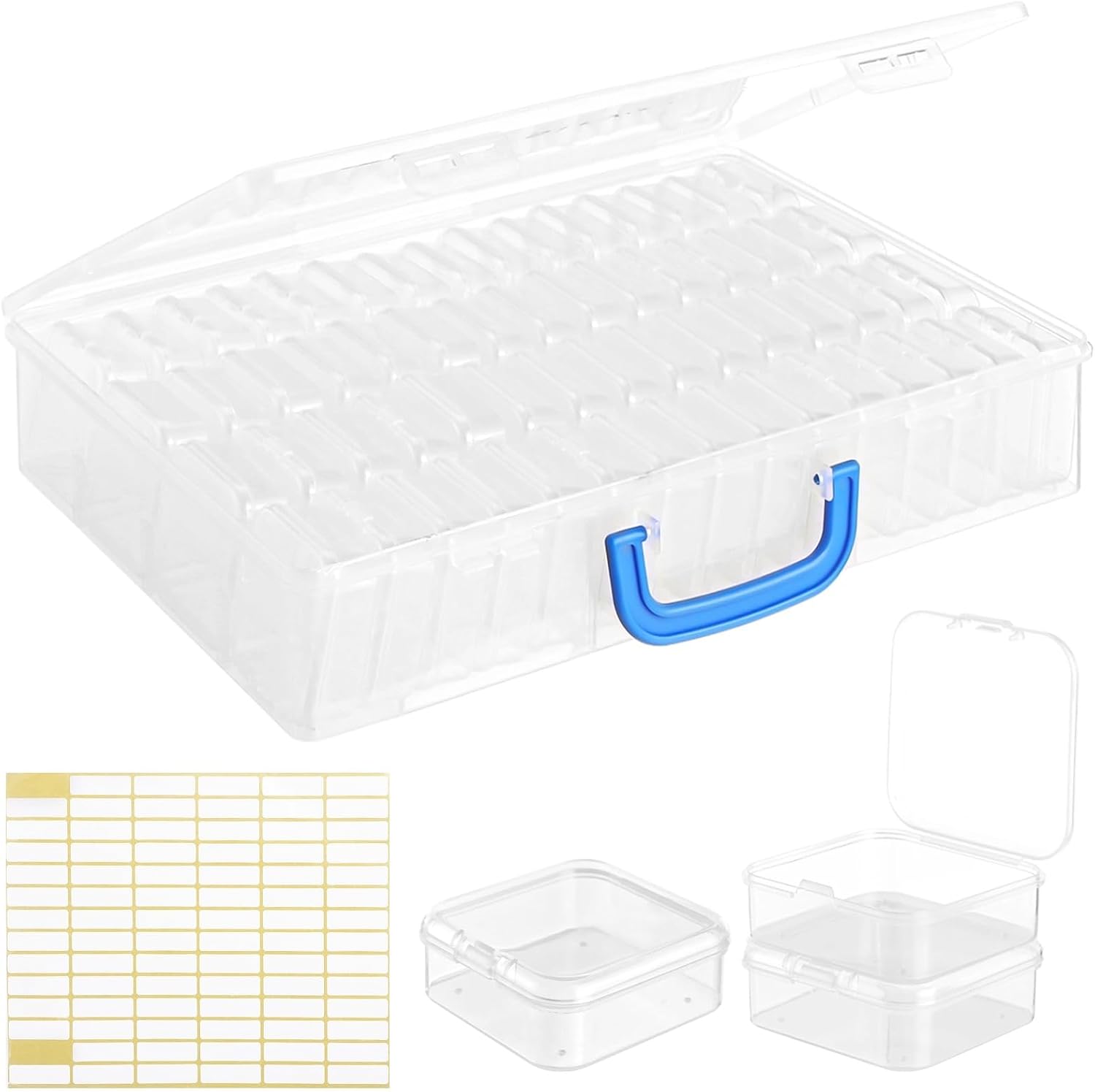Clear Plastic Bead Organizer, 61Pcs Bead Storage Boxes with Hinged Lid and Portable Craft Case,Small Bead Storage Container Set with Case, Individual Mini Containers for Art, Jewelry, Craft Supplies image 2