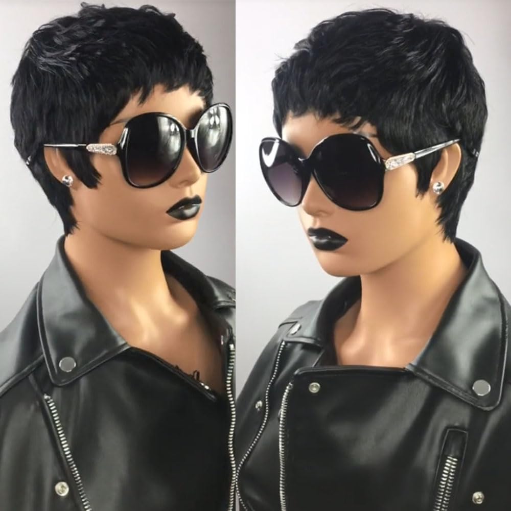 Pink Planet Pixie Cut Wig Human Hair for Black Women Short Pixie Cut Wigs Human Hair Wear and Go Glueless Pixie Wig Short Layered Brazilian Virgin Human Hair Wigs for Women （036-1B）