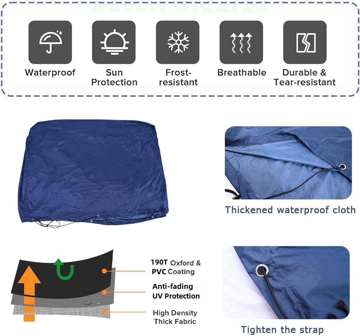 Mobility Scooter Storage Cover Upgrade All Weather Protection Mobility Scooter Accessories, Electric Wheelchair Cover Machine Washable (Navy Blue, 48"L x 22"W x 38"H) - Image 4