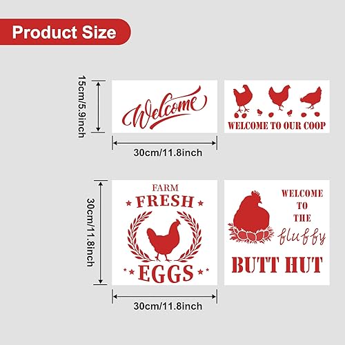 Miniatura 2 de 4 plantillas de granja de gallina y pollo, plantillas de huevos frescos de granja, plantillas rústicas reutilizables, plantillas de bricolaje para