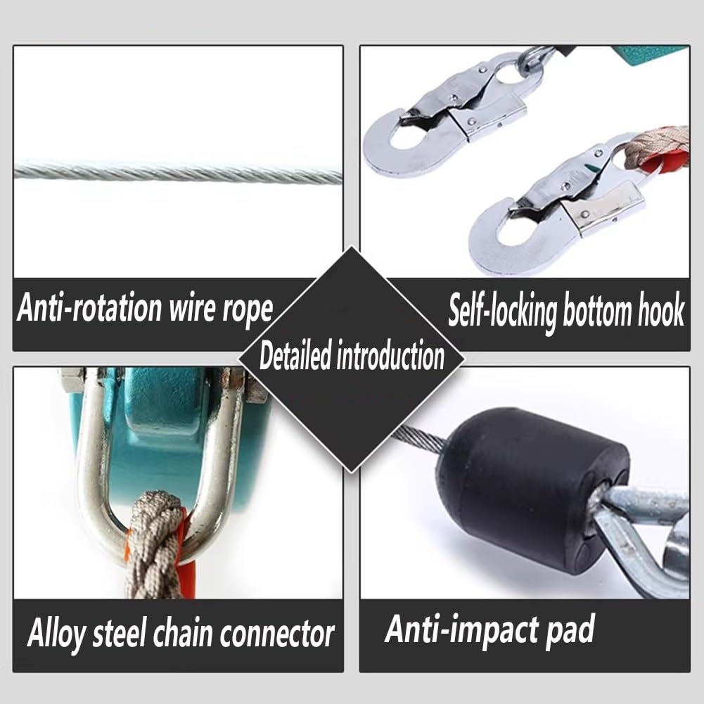GRRICEPL Línea De Vida Autorretráctil, Dispositivo Anticaídas Retráctil, Arnés De Seguridad De Doble Cierre para Construcción, Pivotes Dobles, Alambre De Acero Ignífugo(150KG/40M)