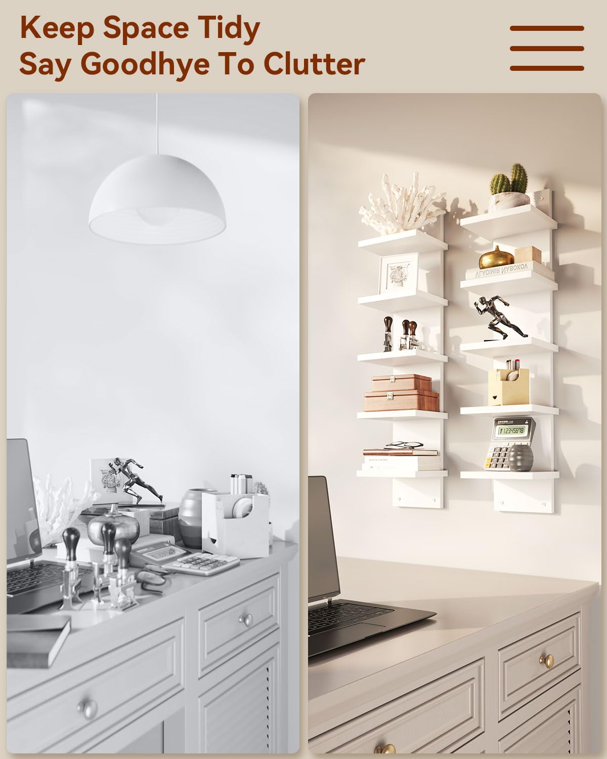 IBUYKE WBC009W-2 Mensole a muro a 5 livelli, mensola verticale bianca, mensola decorativa da parete per la casa, la camera, l'ufficio