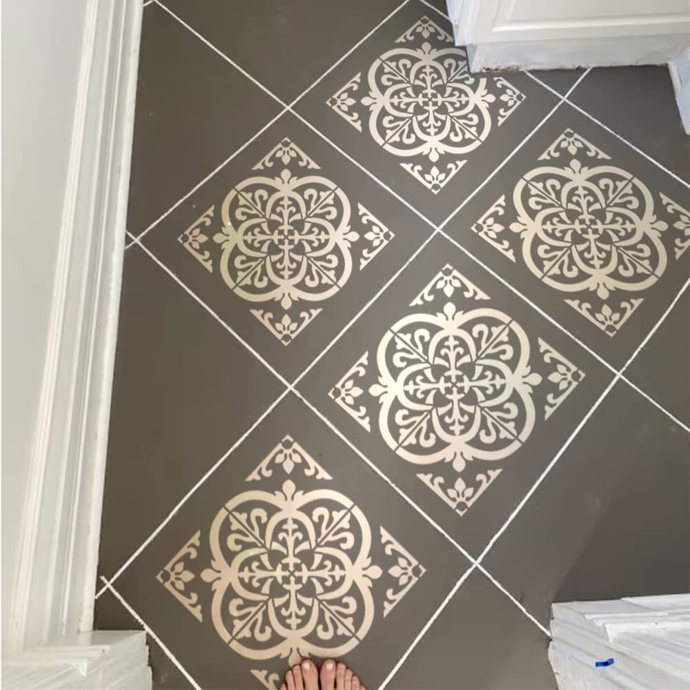 HELLATHUND 4pcs Reusable Tile Stencils 12x12 Inch, Mandala Stencils Painting, Large Stencils for Painting Floors, Wall Stencils for Painting