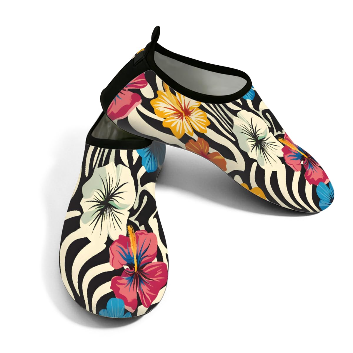 Water Shoes for Women Men Flower Stripe Beach Shoes Quick Dry Anti-Slip Barefoot Shoes Swim Aqua Socks Water Park Essentials for Boat, Pool, River, Surf -S Large