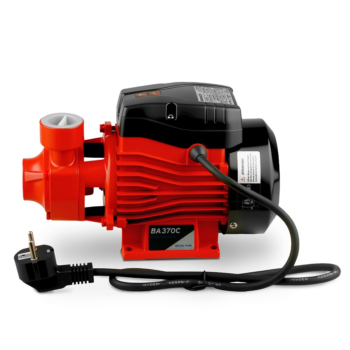 GREENCUT BA370C - Bomba de agua eléctrica de 370 W (0,5 CV) con caudal máximo de 36 L/min y altura de bombeo de hasta 38 m. Fabricada en acero inoxidable con protección IP44, extraer agua
