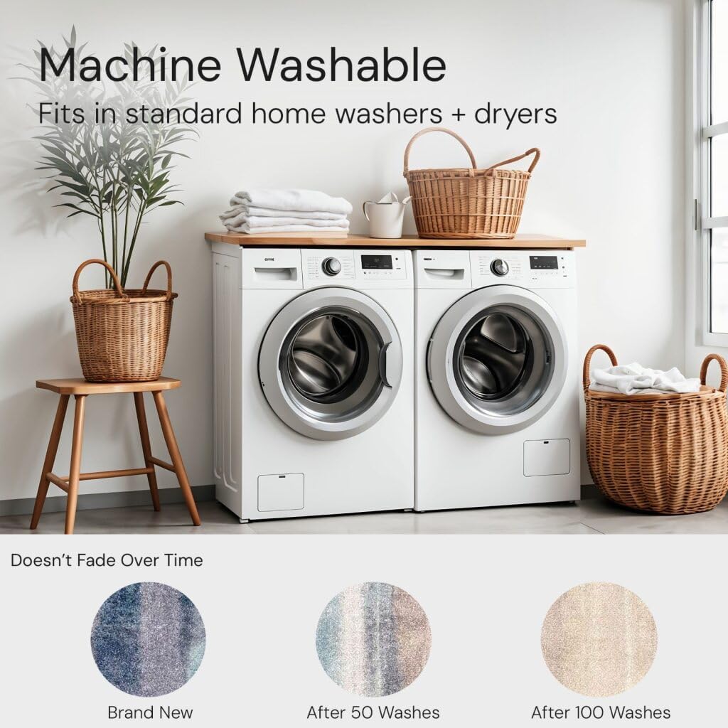 Wash + Dry Seaside One-Piece Washable Rug, 2 x 3 ft, Coastal Indoor Floor Mat with Rubber Backing, Large Doormat for Entryway, Kitchen, Bathroom, Pet-Friendly, Blue and Tan Ombre