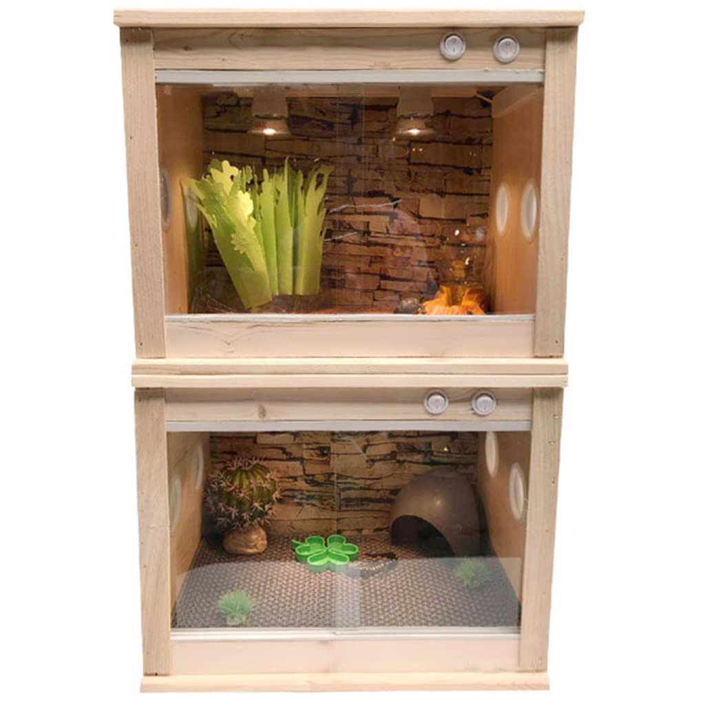 Terrarium dla gadów, drewniane siedlisko gadów, pudełko lęgowe Zbiornik do terrarium, klatka dla płazów Jaszczurka Żółw Wąż Kryjówka Szklane pudełko (brązowy 50x30x30cm)