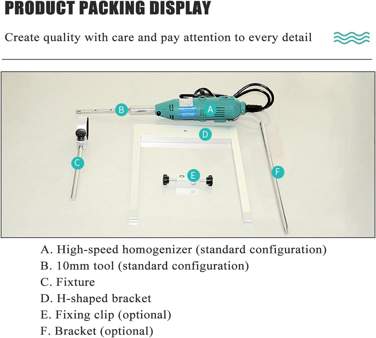 Lab Homogenizer with Bracket, High Speed Homogenizer Lab Emulsifier Disperser, 5000-35000rpm, 10mm Tool, Processing Volume 5-250ml, for Medience, Cosmetics
