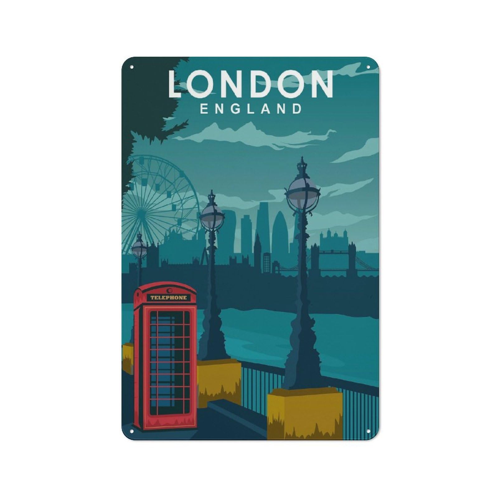 Junmoney London Travel Metal Wall Sign 30X20cm Featuring For Garage Wall, For Themed Room Decoration, For Living Room And Hallway Decor
