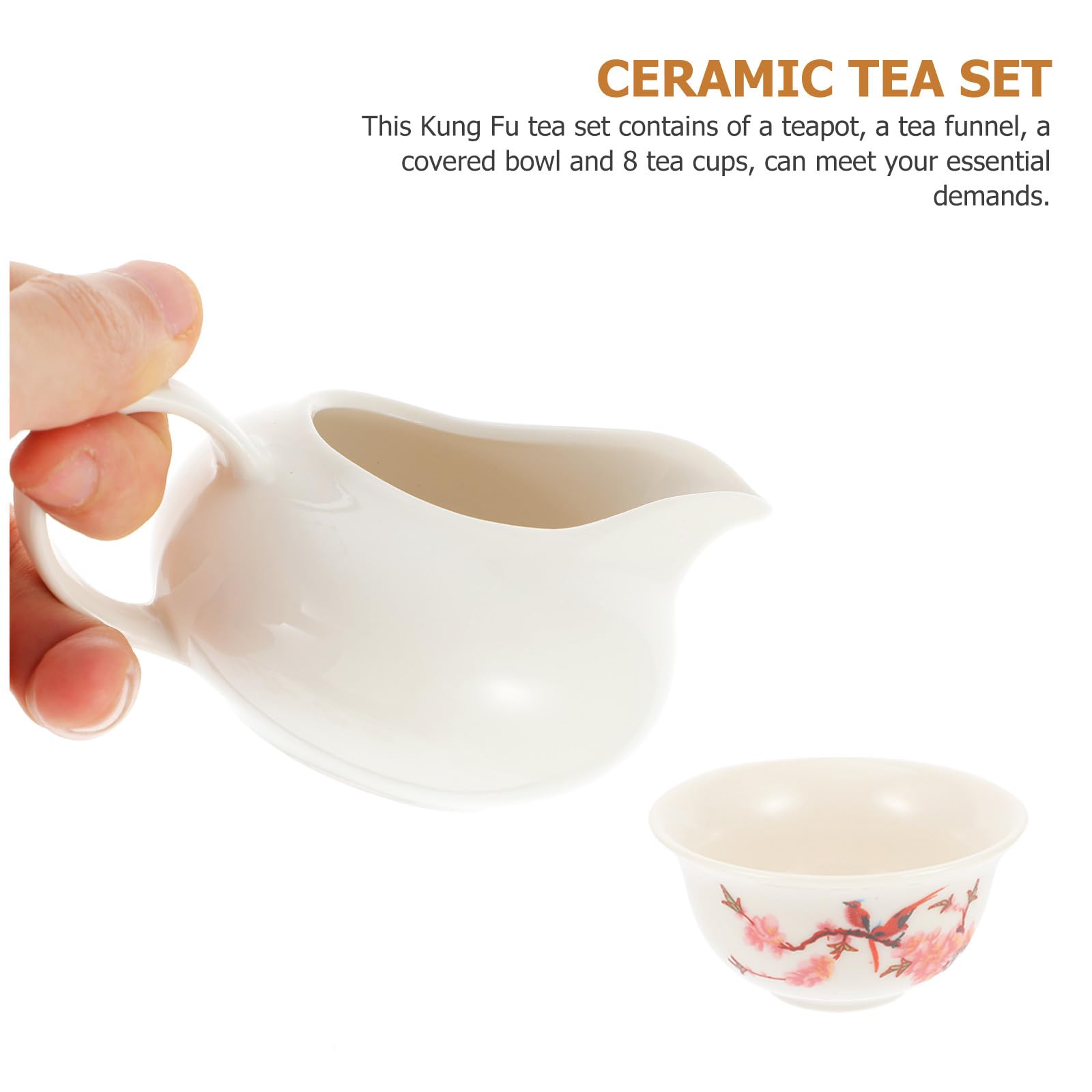 COLLBATH Set de Té Kung Fu 8 Tazas, Tetera, Cuenco Tapa y Embudo de Cerámica Resistente al Desgaste Filtro Integrado, Diseño Flor de Durazno, Adecuado del Té en Casa U Oficina