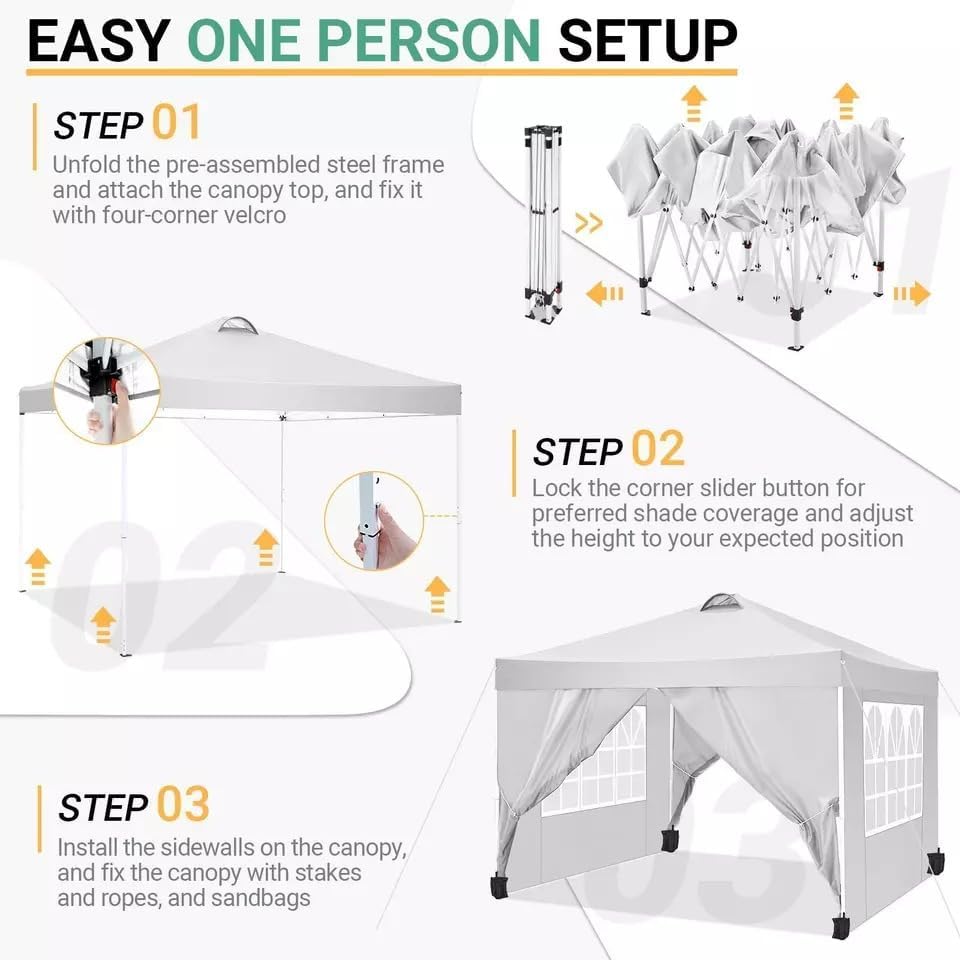 Image of PERGOLA Design 10x10 Heavy Duty 30KG Canopy Tent with Window Side Walls & Curtains | Premium Waterproof Pop Up Gazebo Outdoor Portable Event Shelter for Garden, Terrace & Parties (White)