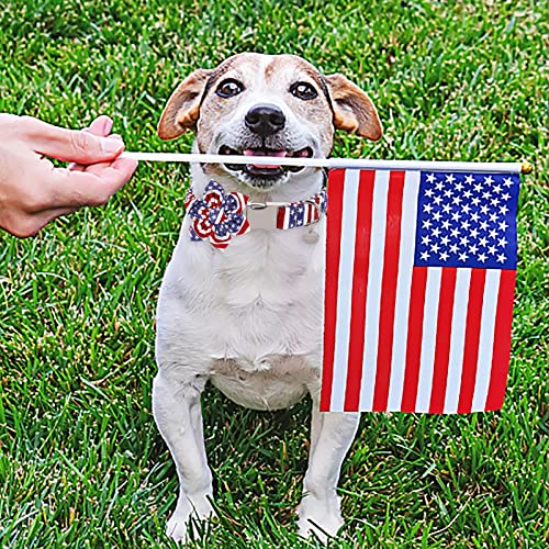 Image of Dog Collar with Flower, 4th of July Comfortable Cotton Dog Collar, American Flag Collar for Small Girl Dog, Patriotic Flower Collar with Metal Buckle, S