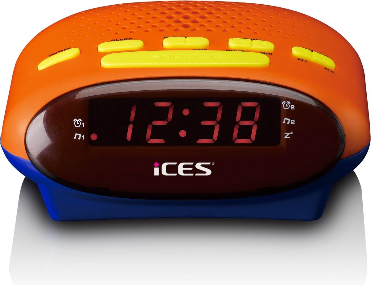 iCES ICR-210KIDS Uhrenradio - Radiowecker für Kinder - PLL FM - Schlummerfunktion - Sleeptimer - Gangreserve - blau/orange