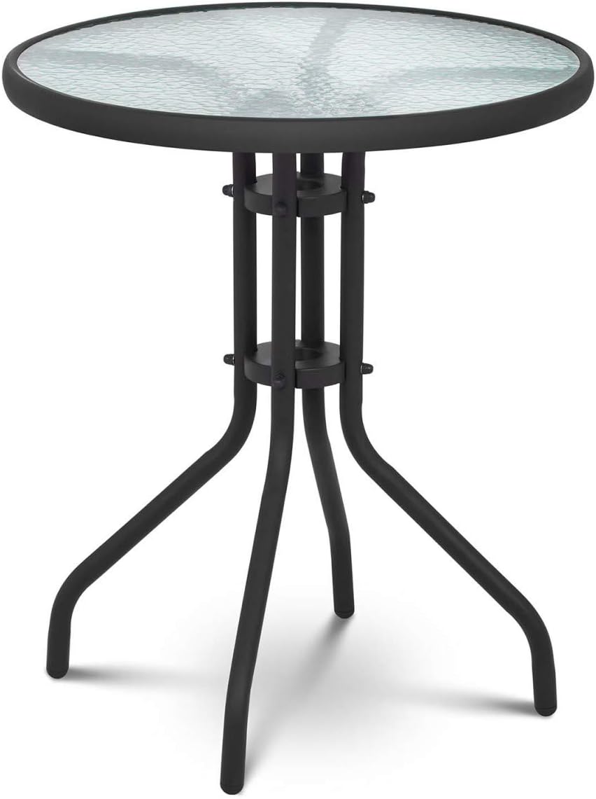 Uniprodo Glass Patio Table Glass Top Outdoor Table Balcony Garden Round