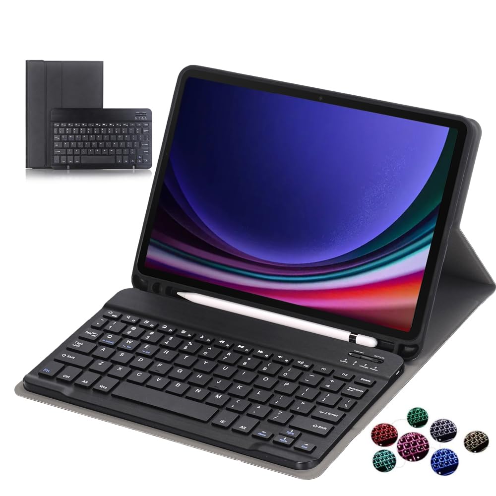 CHAINORA Keyboard Case Compatible with Samsung Galaxy Tab S9 Plus 12.4 Inch 2023, Slim Folio Cover Removable Detachable Bluetooth Keyboard with Pencil Holder for S9P SM-X810/X816B/X818U (Black)