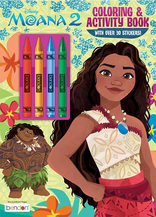 Bendon Moana 2 Coloring & Activity Book with 4 Crayons | Moana & Maui Coloring Book | Over 30 Stickers | Officially Licensed